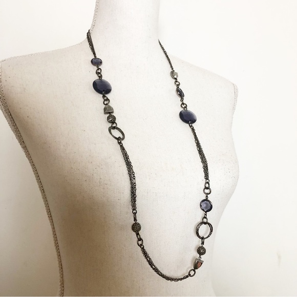 LIA SOPHIA Gun Metal Tone Chain Purple Jeweled Long Necklace - Picture 4 of 16